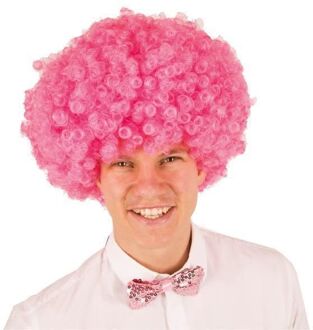 Pruik krullenbol groot roze