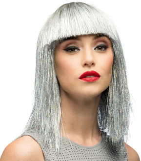 Pruik Lange Bobline Crazy Zilver Zilver - Grijs