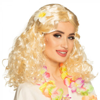 pruik Leilani met bloem dames blond