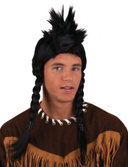 Pruik met vlechten en Hanekam Zwart