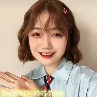 Pruik Vrouwelijke Korte Bobo Ei Roll Hoofd Licht Bruin Kort Krullend Haar Pruik