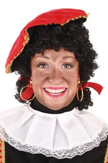 Pruik - Zwart - Piet - Verstelbare kap - Met staartjes