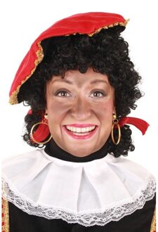 Pruik - Zwart - Piet - Verstelbare kap - Met staartjes