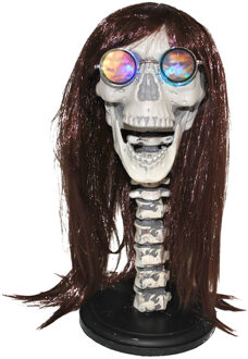 Pruikenhouder/decoratie hoofd skelet met licht 43 cm