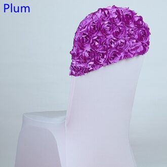 Pruim Kleur Bruiloft Chair Sash Borduren Rosette Rose Bloem Lycra Stoel Decoratie Stoelbekleding Hood Cap Cover Fit Alle Stoelen