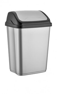 Prullenbak/afvalbak - 10 liter - kunststof - zilver - 20 x 25 x 37 cm
