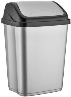Prullenbak/afvalbak - 5 liter - kunststof - zilver - 20 x 5 x 29 cm