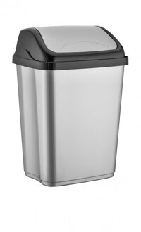 Prullenbak/afvalbak - 50 liter - kunststof - zilver - 41 x 33 x 650 cm