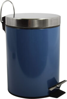 Prullenbak/pedaalemmer - metaal - marine blauw - 3 liter - 17 x 25 cm - Badkamer/toilet - Pedaalemmers