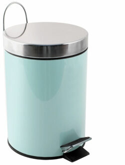 Prullenbak/pedaalemmer - metaal - mintgroen - 3 liter - 17 x 25 cm - Badkamer/toilet - Pedaalemmers