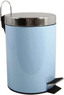 Prullenbak/pedaalemmer - metaal - pastel blauw - 3 liter - 17 x 25 cm - Badkamer/toilet - Pedaalemmers