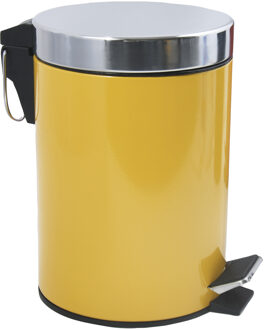 Prullenbak/pedaalemmer - metaal - saffraan geel - 3 liter - 17 x 25 cm - Badkamer/toilet - Pedaalemmers