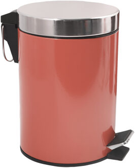 Prullenbak/pedaalemmer - metaal - terracotta - 3 liter - 17 x 25 cm - Badkamer/toilet - Pedaalemmers Bruin