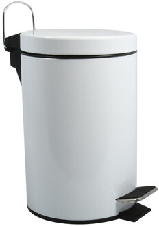 Prullenbak/pedaalemmer - metaal - wit - 5 liter - 20 x 28 cm - Badkamer/toilet - Pedaalemmers