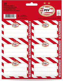 PSV Etiketten psv rood/wit blow: 18 stuks (397058NL)