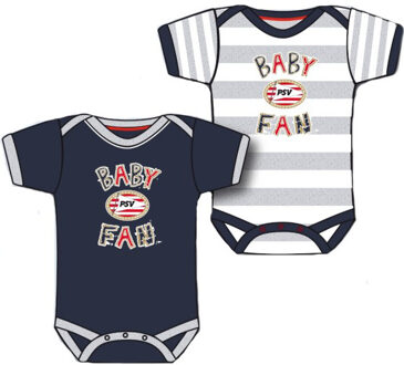 PSV rompertjes blauw/grijs/wit 2-pack, maat 62/68