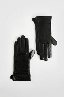 Pu Handschoenen Met Naaddetail, Black - ONE SIZE