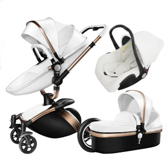 PU High View Baby Cart 360 Degree Rotating Newborn Baby Carriage Folding Baby Stroller 3 In 1 with Car Seat Travel