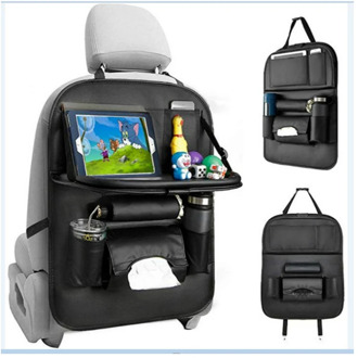 Pu Leather Pad Bag Car Seat Back Car Hanging Bag Multi-Pocket Storage Bag Foldable Dining Table Car Seat Storage Stowing Tidying