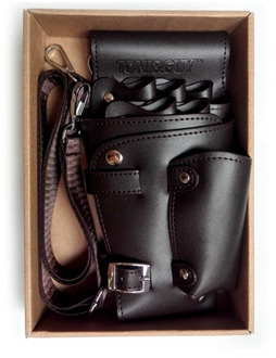 PU Leather Rivet Hair Scissor Bag Clips Bag Hairdressing Barber Scissor Holster Pouch Holder Case with Waist Shoulder Belt Brown