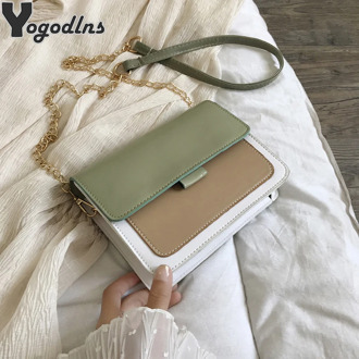 PU Leather Woman's Bag Panelled Flap Handbag Fashion Contrast Colors Female Bags For 2020 Crossbody Shoulder Bags