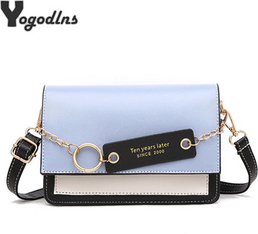 PU Leather Women's Bag Panelled Flap Handbag Fashion Ring Chain Contrast Color Female Purse For 2020 Crossbody Shoulder Bags