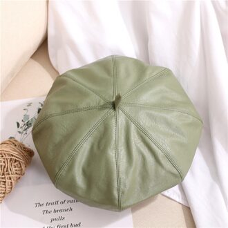 Pu Lederen Baretten Voor Vrouwen Mode Dames Zwart Caps Stewardess Rood Geel Baret Herfst Winter Kunstenaar Hoeden licht groen