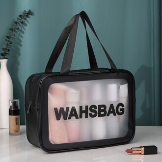 Pu Lederen Cosmetische Zak Pvc Transparante Case Travel Organizer Box Met Rits Verschillende Maten Wassen Clear Make-Up Artist Tool Tassen L zwart