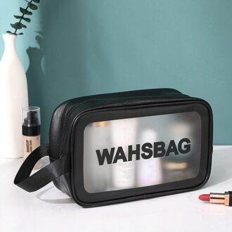 Pu Lederen Cosmetische Zak Pvc Transparante Case Travel Organizer Box Met Rits Verschillende Maten Wassen Clear Make-Up Artist Tool Tassen M zwart