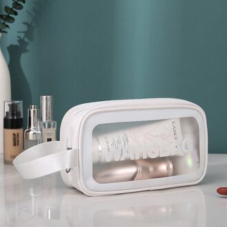 Pu Lederen Cosmetische Zak Pvc Transparante Case Travel Organizer Box Met Rits Verschillende Maten Wassen Clear Make-Up Artist Tool Tassen S wit