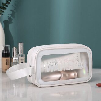 Pu Lederen Cosmetische Zak Pvc Transparante Case Travel Organizer Box Met Rits Verschillende Maten Wassen Clear Make-Up Artist Tool Tassen S wit