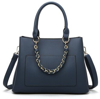 Pu Lederen Dames Keten Handtas Luxe Schoudertassen Mode Eenvoud Grote Capaciteit Vrouw Messenger Bag Blauw