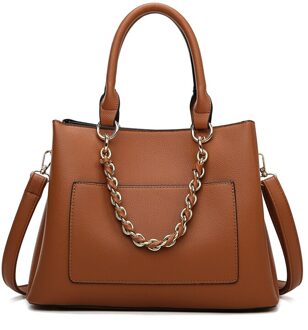 Pu Lederen Dames Keten Handtas Luxe Schoudertassen Mode Eenvoud Grote Capaciteit Vrouw Messenger Bag Bruin