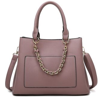 Pu Lederen Dames Keten Handtas Luxe Schoudertassen Mode Eenvoud Grote Capaciteit Vrouw Messenger Bag Roze