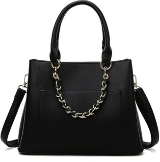 Pu Lederen Dames Keten Handtas Luxe Schoudertassen Mode Eenvoud Grote Capaciteit Vrouw Messenger Bag zwart