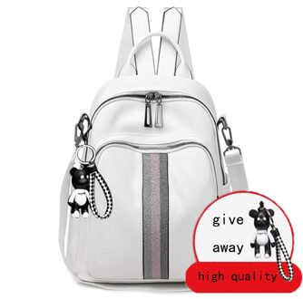Pu Lederen Dubbele Rits Wit Reizen Rugzakken Hoge Capaciteit Luxe Zachte Tassen College Stijl Student Zakken Mochila wit Plus beer