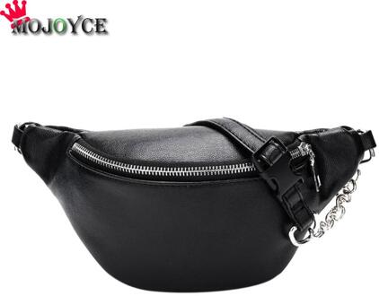 Pu Lederen Fanny Taille Pack Vrouwen Schouder Borst Buik Riem Handtassen Vrouwelijke Crossbody Handtas Fanny Pack Bum Bag Sac banane zwart