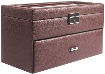 Pu Lederen Horloge Doos Organizer Case 20 Mens Bangle Sieraden Display Lade Met Verstelbare Lade Glas Top Bruin
