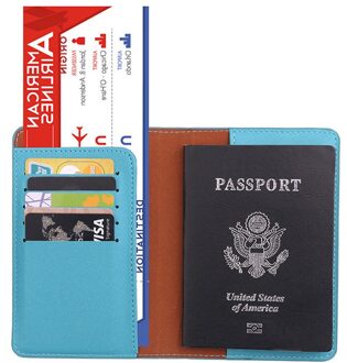 PU Lederen Paspoorthouder Reizen Accessoires Vrouwen Paspoort Cover Organizer Busines Credit Id-kaart Portemonnee lucht blauw