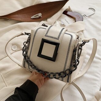 Pu Lederen Retro Kettingen Hasp Schoudertas Kleine Delicate Emmer Zakken Vrouwelijke Crossbody Tas Dames Handtas wit