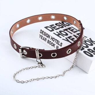 Pu Lederen Riemen Voor Vrouwen Zilveren Pin Gesp Metalen Gat Taille Riem Vrouwelijke Leisure Jeans Keten Riem Verstelbare Riem single koffie