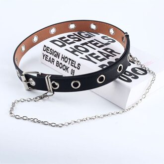 Pu Lederen Riemen Voor Vrouwen Zilveren Pin Gesp Metalen Gat Taille Riem Vrouwelijke Leisure Jeans Keten Riem Verstelbare Riem single zwart