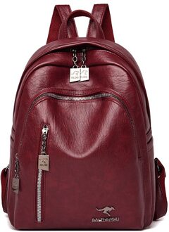 Pu Lederen Rugzak Vrouwen Grote Capaciteit Rugzak Schooltas Tiener Meisjes Reizen Studenten Schoudertassen wijn rood