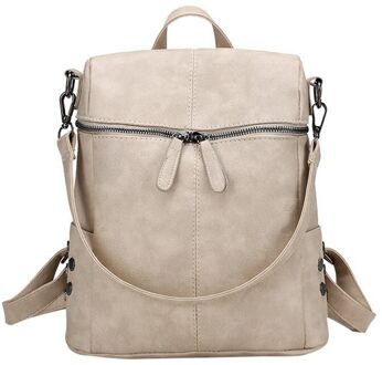 Pu Lederen Rugzak Vrouwen Waterdichte Pu Lederen Dames Rits Vrouwelijke Casual Schoudertas Tiener Schooltas Beige