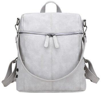 Pu Lederen Rugzak Vrouwen Waterdichte Pu Lederen Dames Rits Vrouwelijke Casual Schoudertas Tiener Schooltas grijs