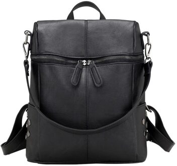 Pu Lederen Rugzak Vrouwen Waterdichte Pu Lederen Dames Rits Vrouwelijke Casual Schoudertas Tiener Schooltas zwart