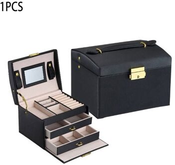 Pu Lederen Sieraden Opbergdoos Drie Lagen Dubbele Drawer Make Organizer Stofdicht Sieraden Opbergdoos