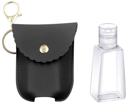 Pu Lederen Sleutel Portemonnee Reizen Fles En Sleutelhanger Houder Hervulbare Lege Flessen Voor Handdesinfecterend Sleutels Tas Sleutelgeval D3 zwart