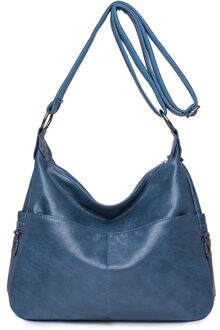 Pu Lederen Tassen Voor Vrouwen Grote Capaciteit Schoudertassen Herbruikbare Messenger Bags Vrouwelijke Handtassen Enkele Casual Totes blauw