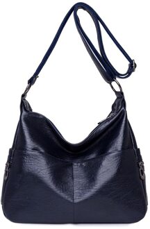 Pu Lederen Tassen Voor Vrouwen Grote Capaciteit Schoudertassen Herbruikbare Messenger Bags Vrouwelijke Handtassen Enkele Casual Totes diep blauw